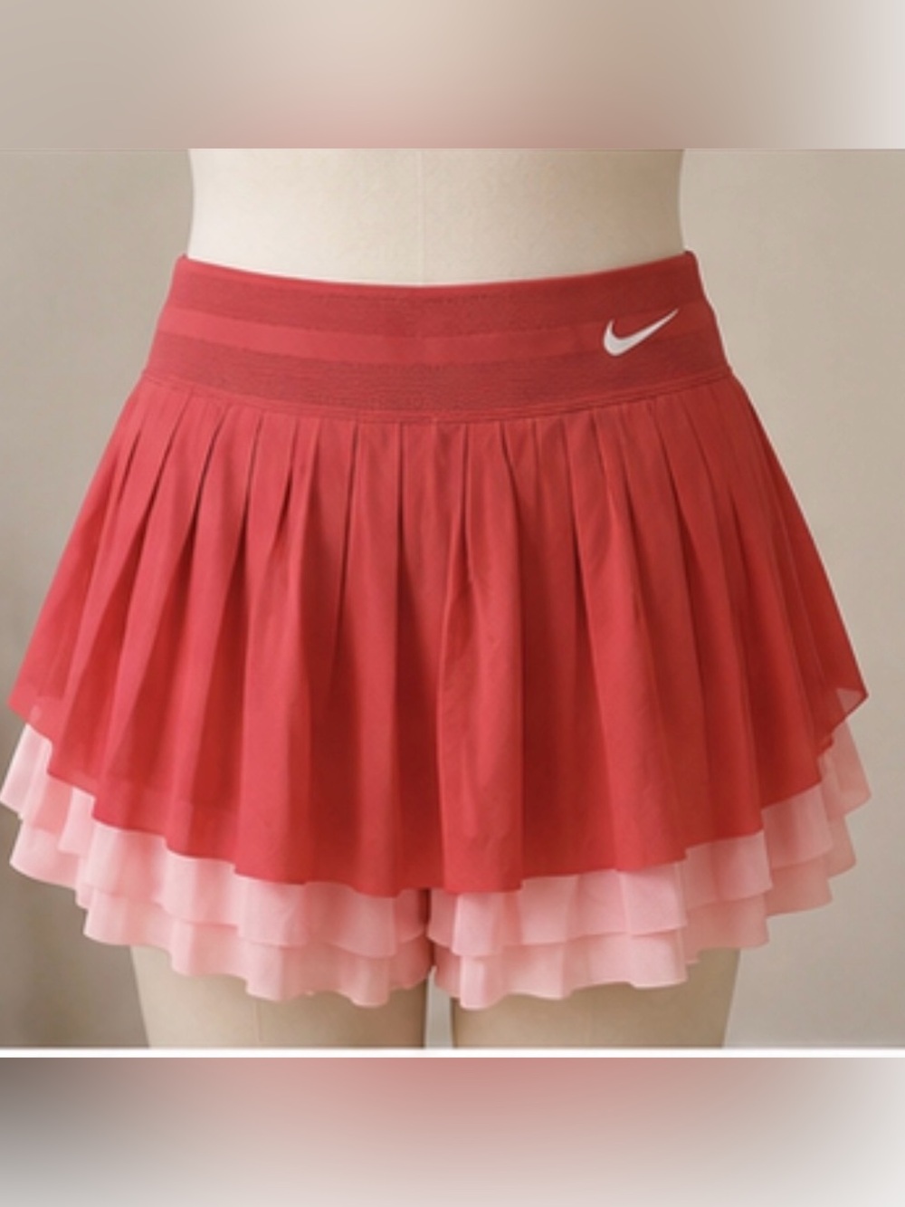 Nike Red Layered Pleated Skater Skirt with Pink Underlayer